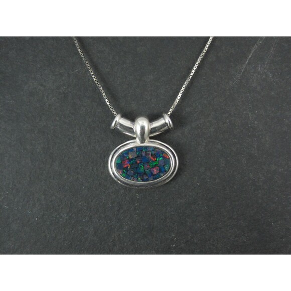 Sterling Mosaic Opal Inlay Pendant Necklace - Picture 3 of 10